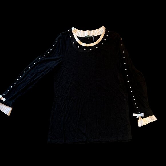 Haut TRICOTTO noir perlé col plissé - Picture 2 of 4